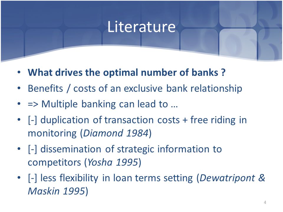Literature What drives the optimal number of banks .