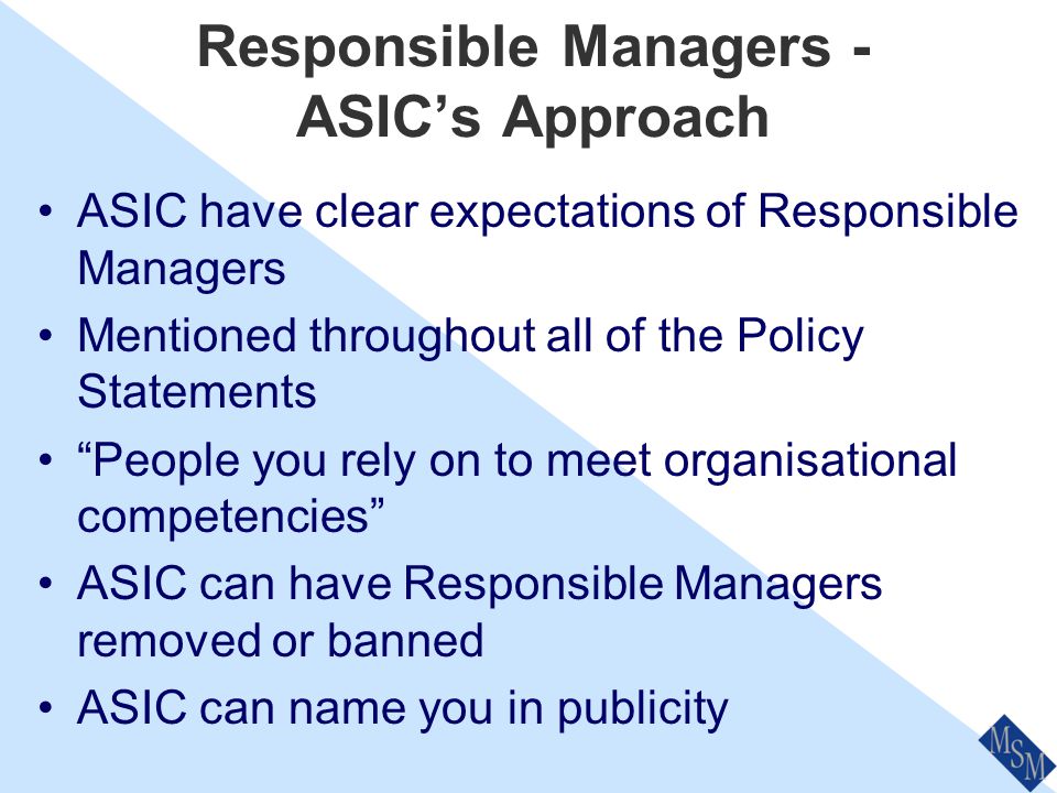 Responsible Managers - The Law Only 2 references in The Act Penalties generally apply to the Licensee (Directors), not the Responsible Manager.