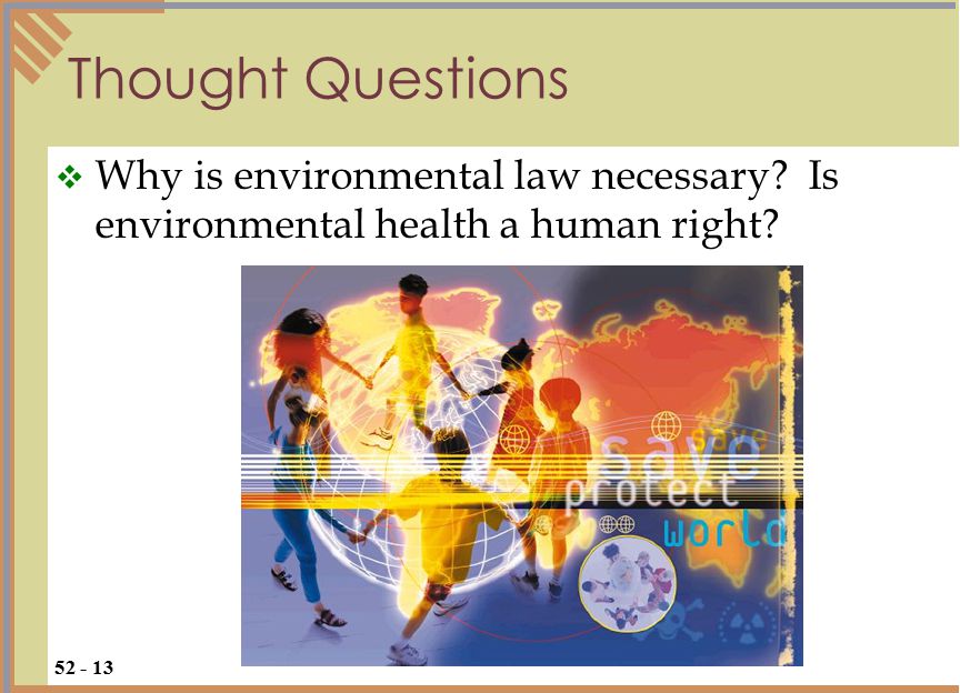 Thought Questions  Why is environmental law necessary.