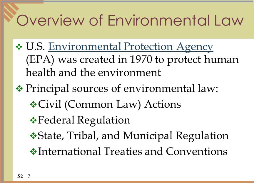 Overview of Environmental Law  U.S.