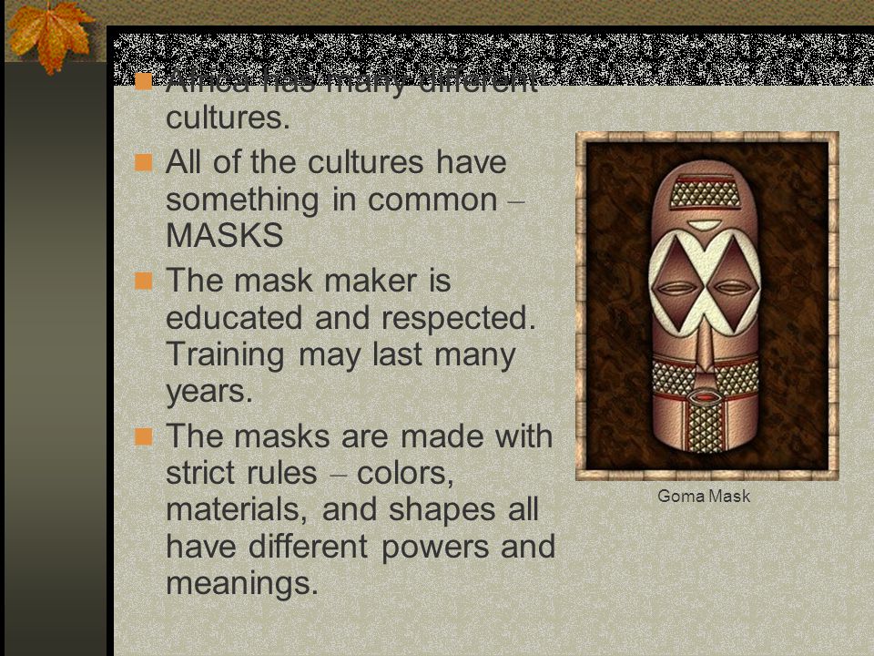 forudsigelse Penge gummi Trolley African Masks Various Artists Shape Pattern Texture Composition Lwalwa Mask.  - ppt download