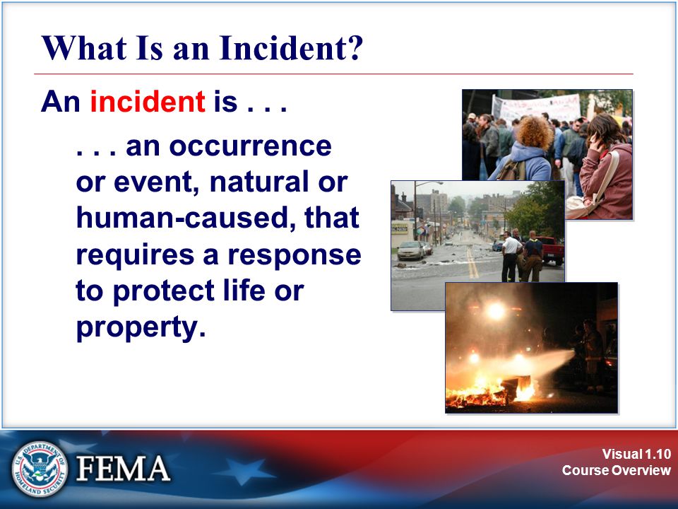 Visual 1.10 Course Overview What Is an Incident. An incident is