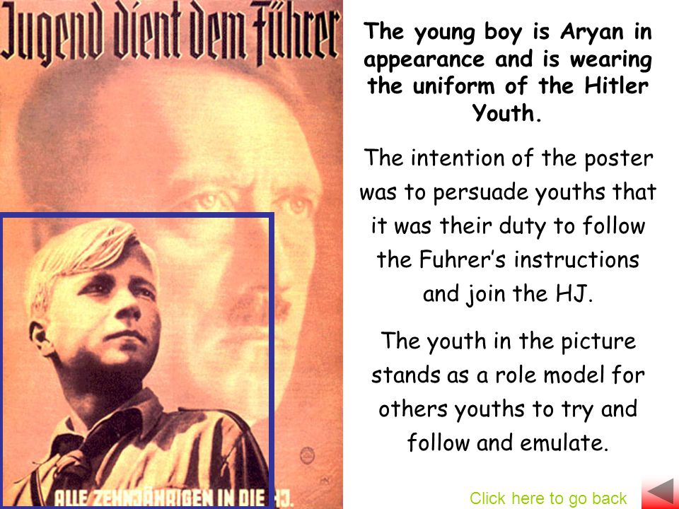 The young boy is Aryan in appearance and is wearing the uniform of the Hitler Youth.