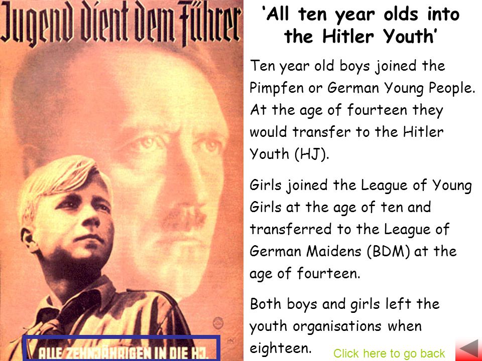 Ten year old boys joined the Pimpfen or German Young People.