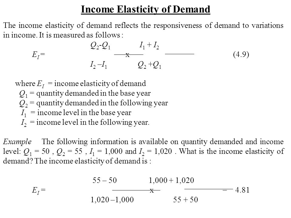 Income Elasticity of Demand The income elasticity of demand reflects the responsiveness of demand to variations in income.