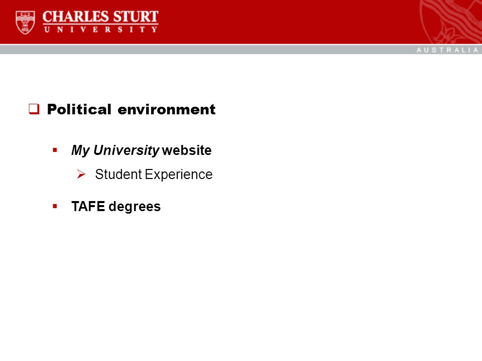  Political environment  My University website  Student Experience  TAFE degrees