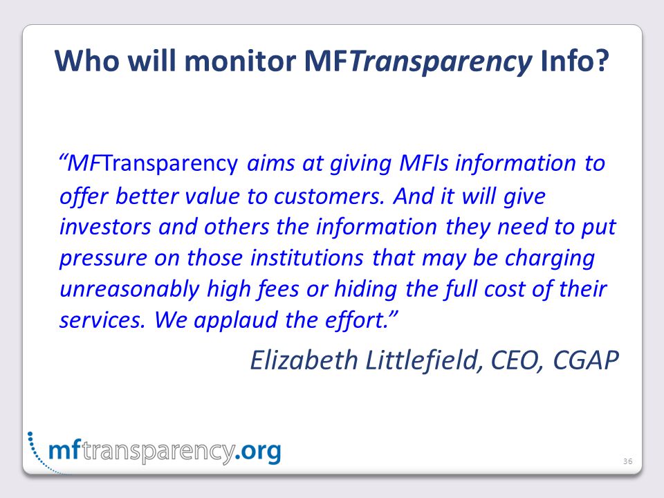 36 Who will monitor MFTransparency Info.