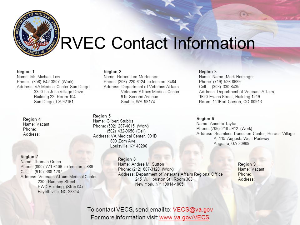 RVEC Contact Information To contact VECS, send  to: For more information visit:   Region 1 Name: Mr.
