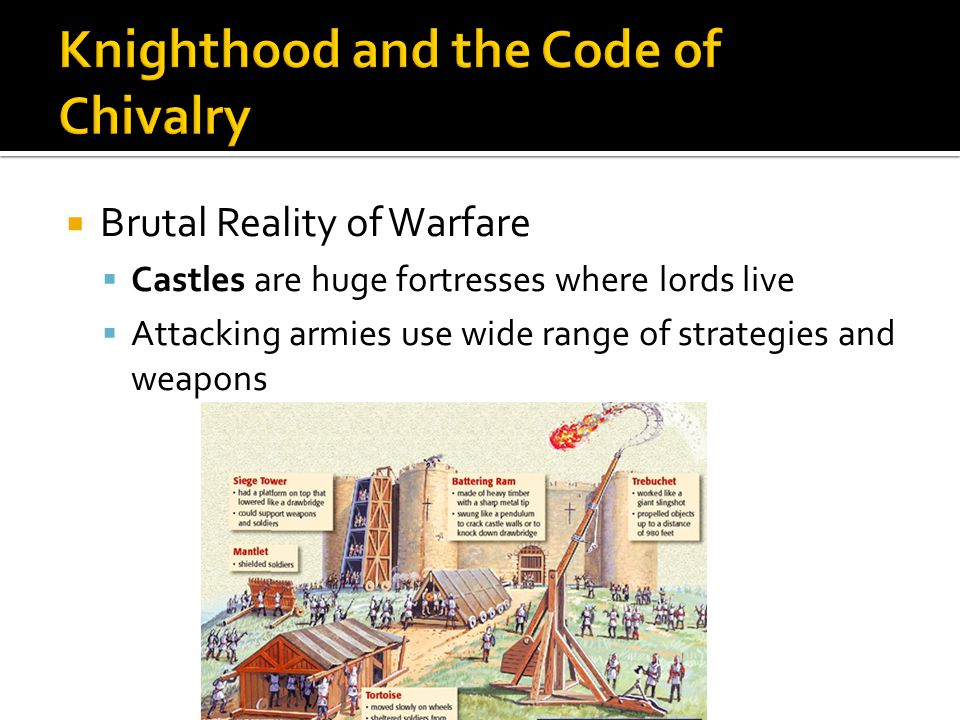  Brutal Reality of Warfare  Castles are huge fortresses where lords live  Attacking armies use wide range of strategies and weapons