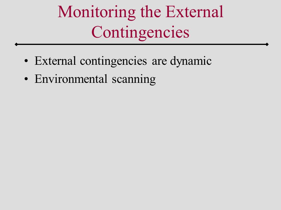 Monitoring the External Contingencies External contingencies are dynamic Environmental scanning