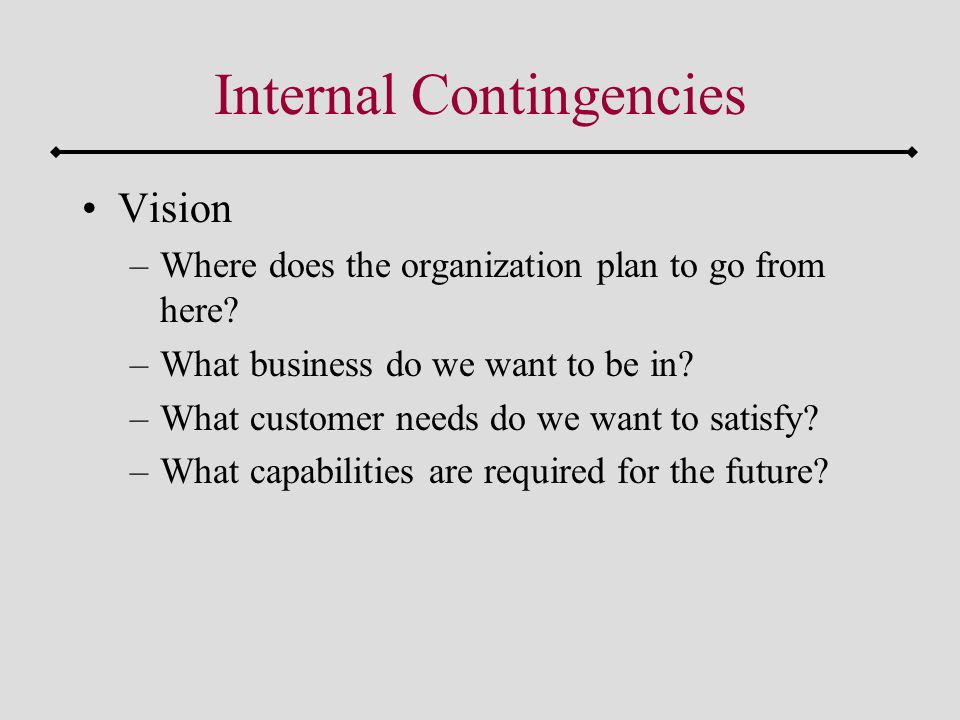 Internal Contingencies Vision –Where does the organization plan to go from here.