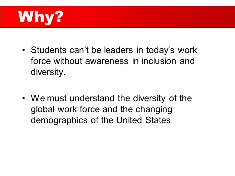 Students can’t be leaders in today’s work force without awareness in inclusion and diversity.