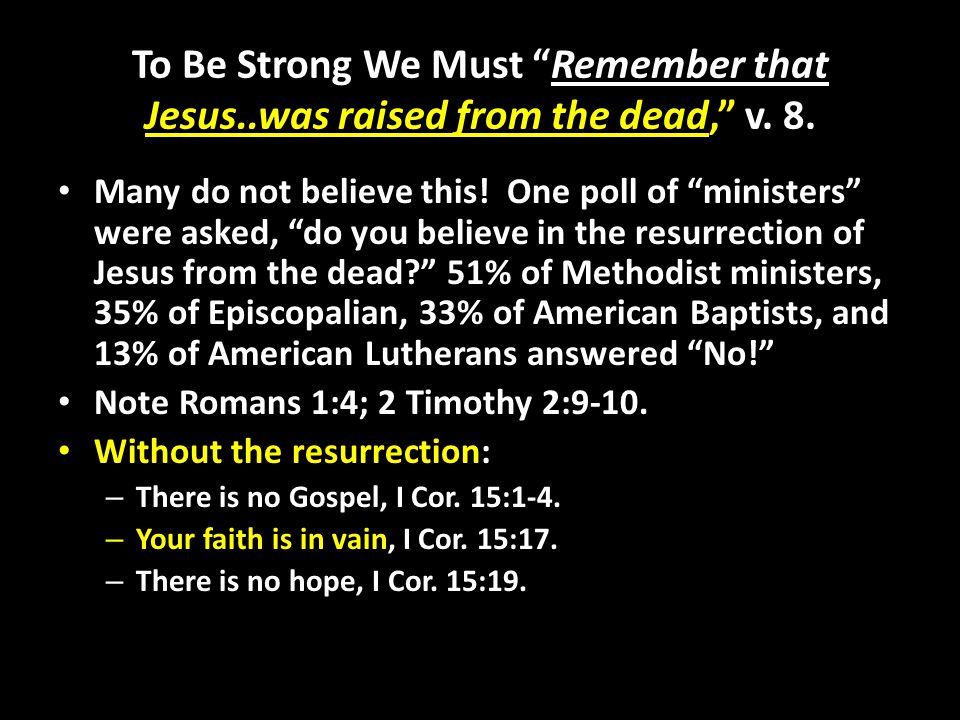 To Be Strong We Must Remember that Jesus..was raised from the dead, v.