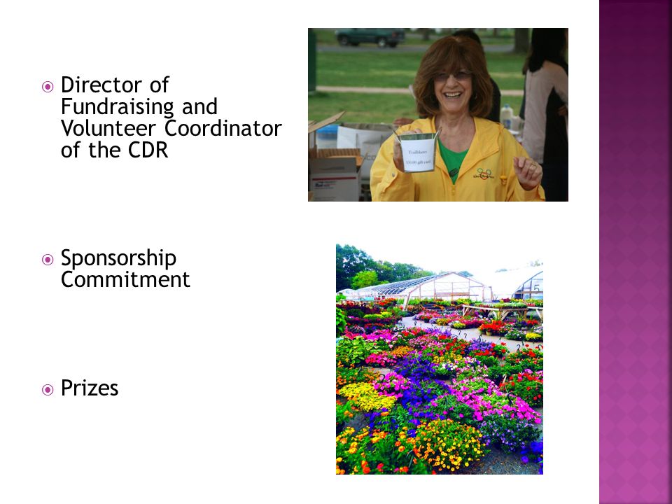  Director of Fundraising and Volunteer Coordinator of the CDR  Sponsorship Commitment  Prizes