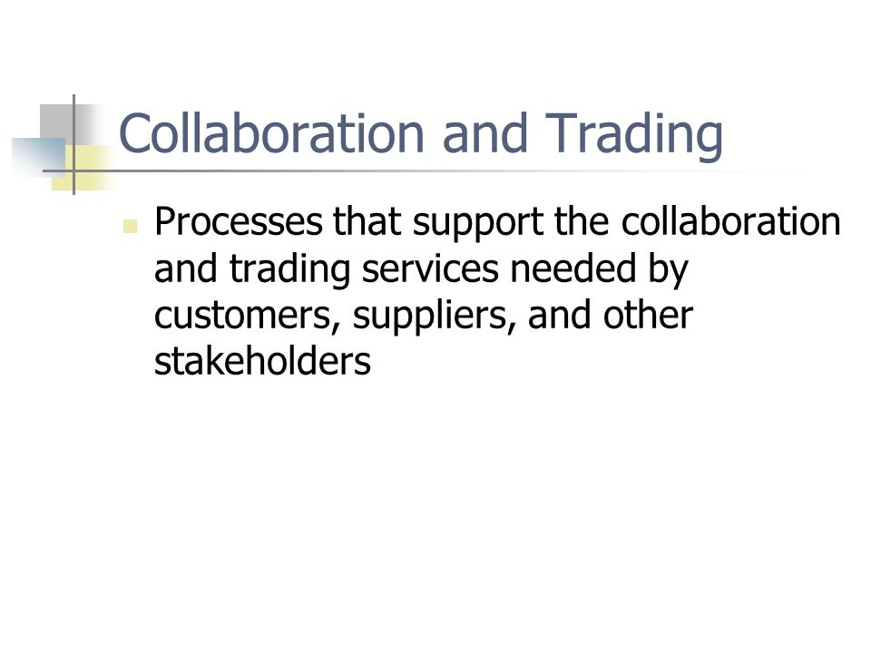 Collaboration and Trading Processes that support the collaboration and trading services needed by customers, suppliers, and other stakeholders