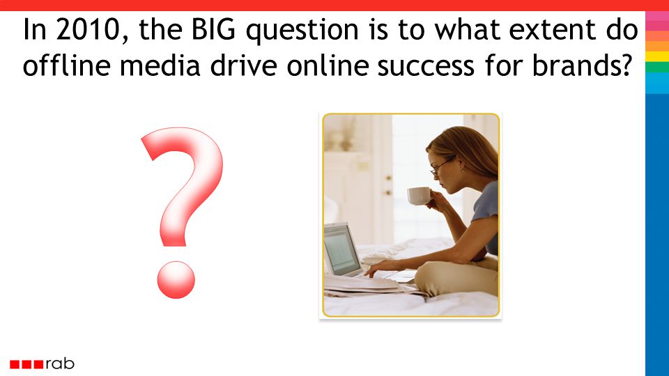 In 2010, the BIG question is to what extent do offline media drive online success for brands