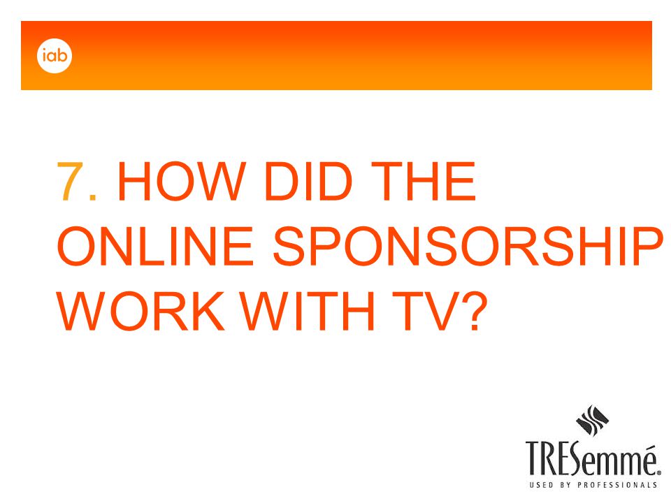 7. HOW DID THE ONLINE SPONSORSHIP WORK WITH TV