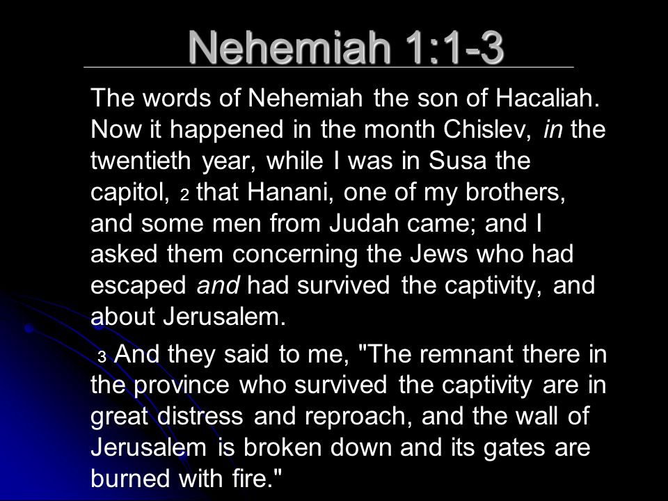 Nehemiah 1:1-3 The words of Nehemiah the son of Hacaliah.