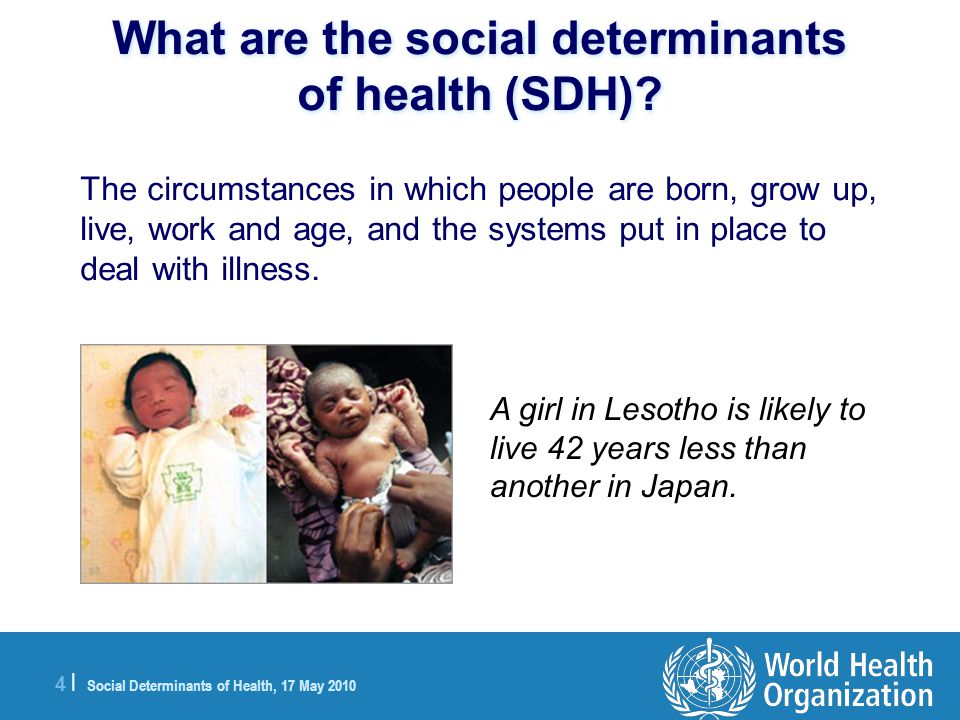 4 |4 | Social Determinants of Health, 17 May 2010 What are the social determinants of health (SDH).