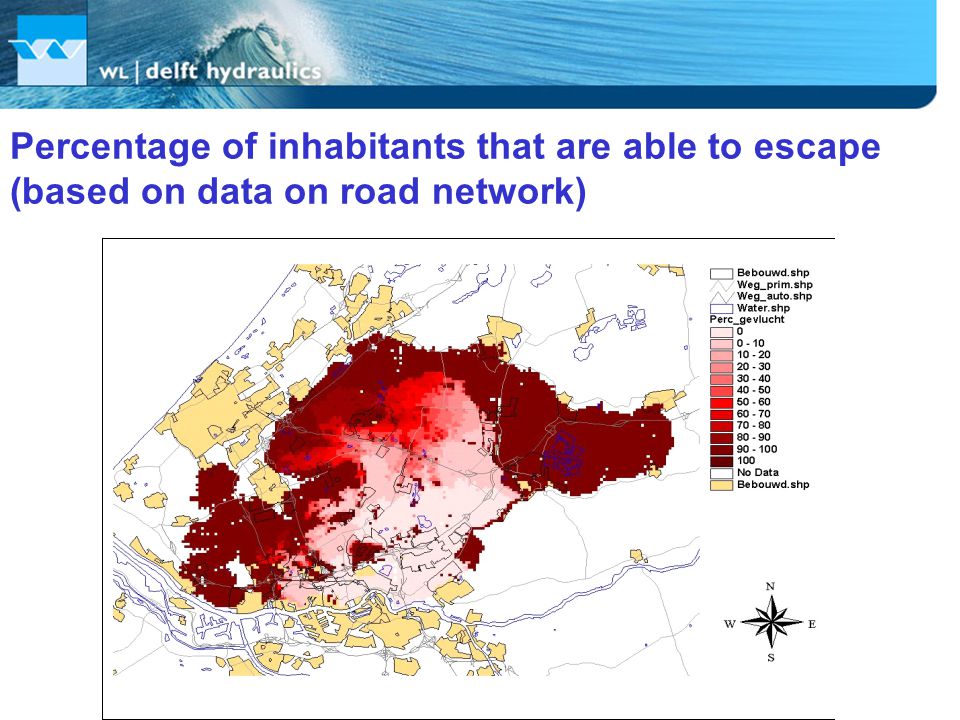 Percentage of inhabitants that are able to escape (based on data on road network)