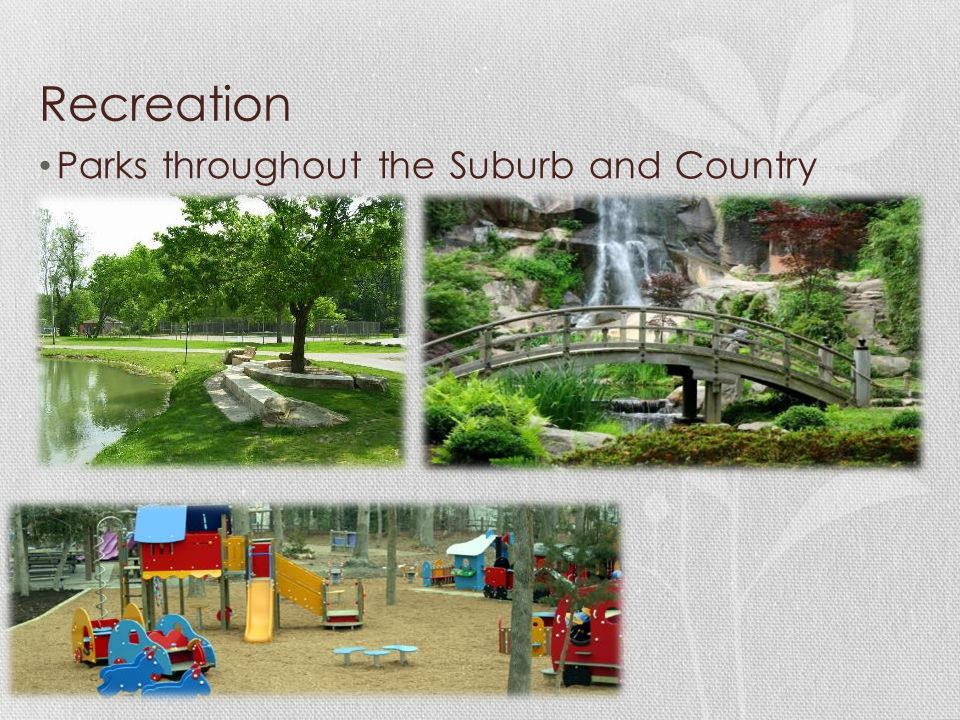 Recreation Parks throughout the Suburb and Country