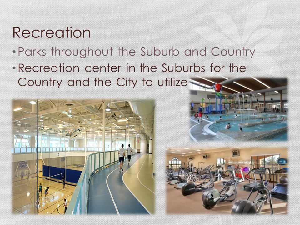Recreation Parks throughout the Suburb and Country Recreation center in the Suburbs for the Country and the City to utilize