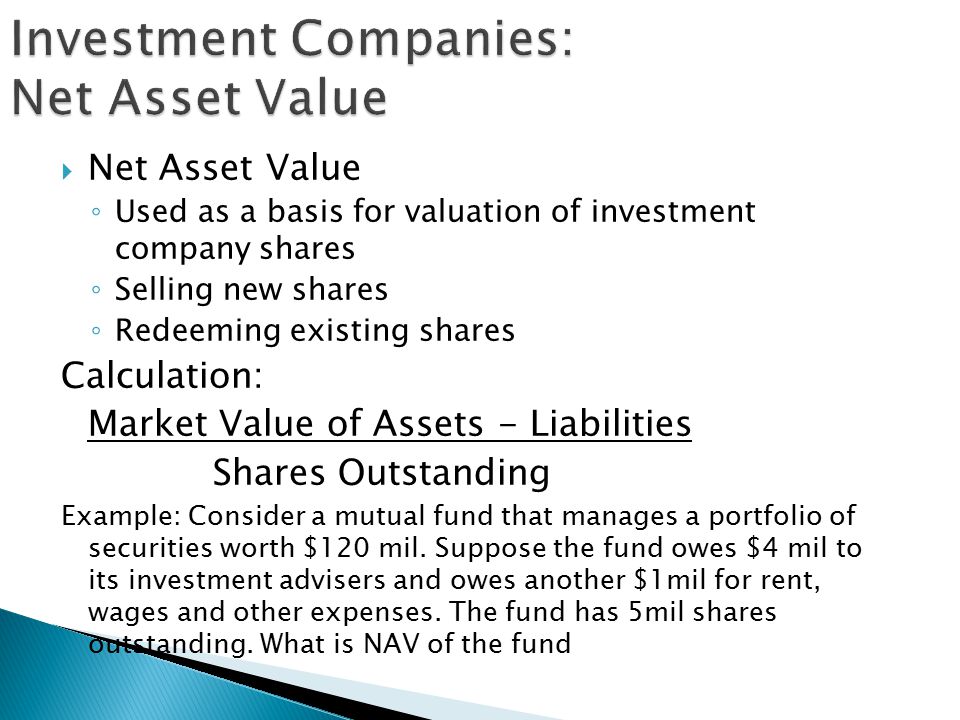 CHAPTER 4: INVESTMENT COMPANIES.  Definition: financial intermediaries that collect funds from individual investors and invest those funds in a potentially. - ppt download