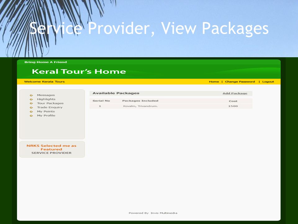 Service Provider, View Packages