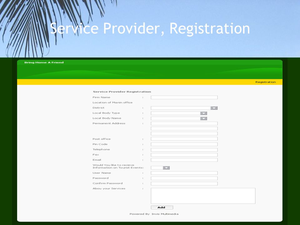 Service Provider, Registration