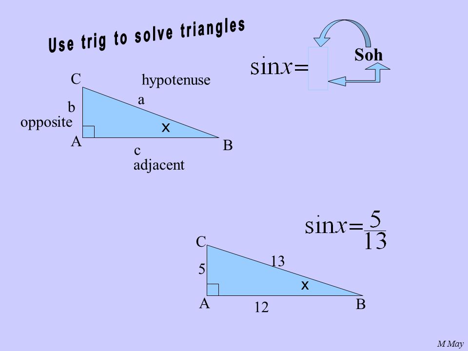 M May x A B C a b c Soh hypotenuse adjacent opposite A C B x