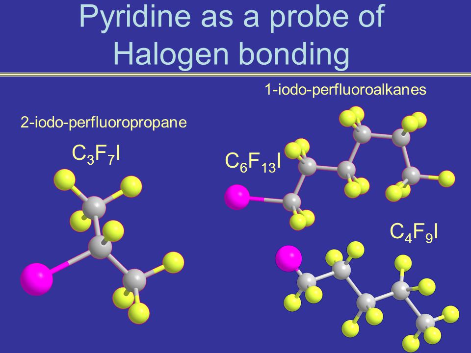 Pyridine as a probe of Halogen bonding C4F9IC4F9I C 6 F 13 I C3F7IC3F7I 2-iodo-perfluoropropane 1-iodo-perfluoroalkanes