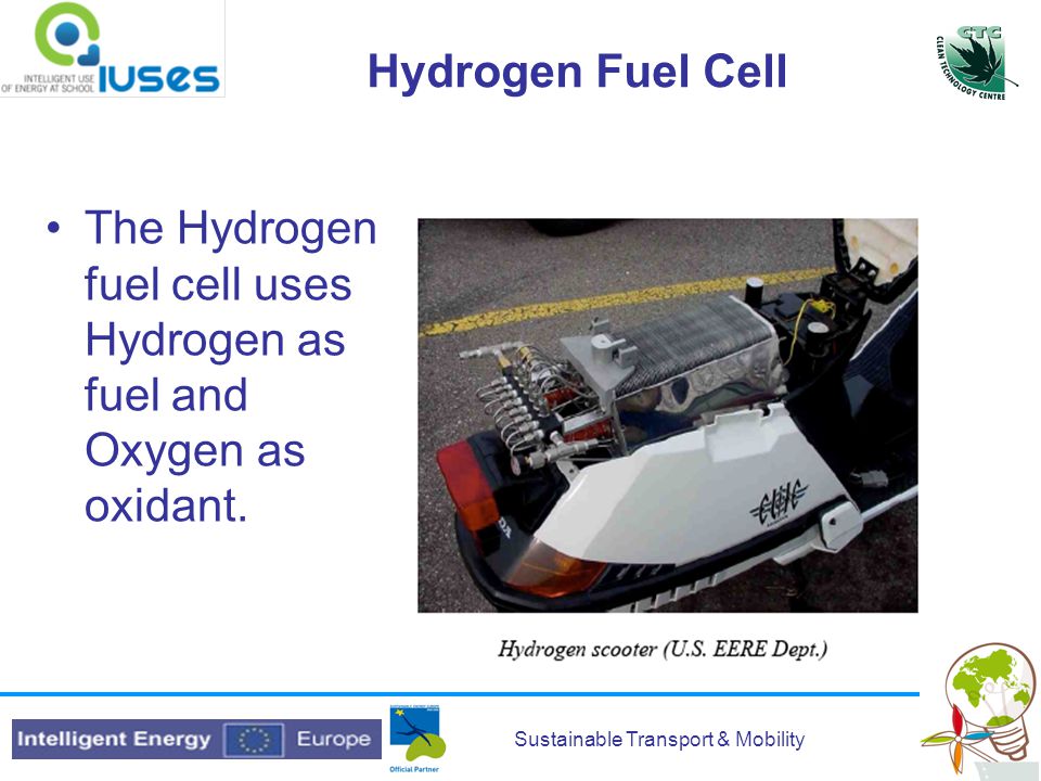 Sustainable Transport & Mobility Hydrogen Fuel Cell The Hydrogen fuel cell uses Hydrogen as fuel and Oxygen as oxidant.