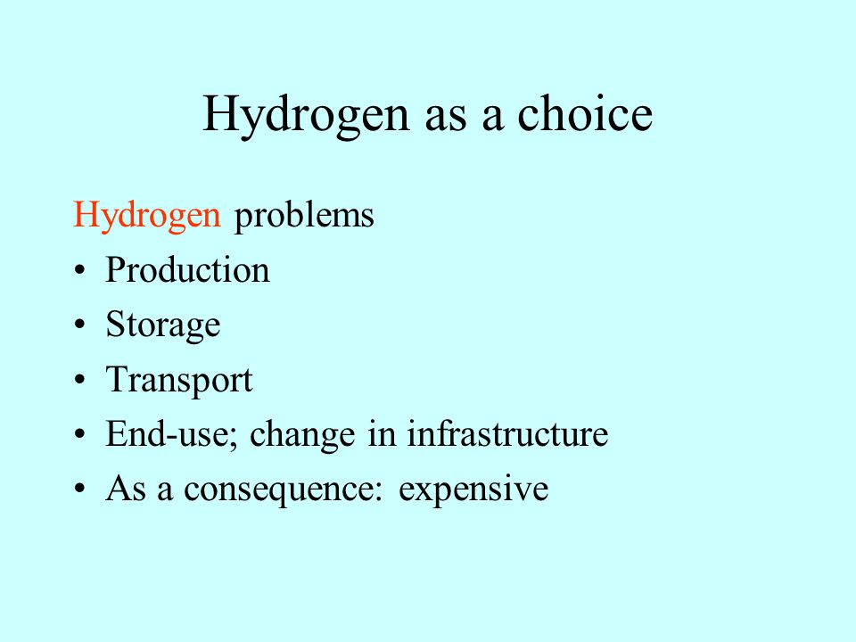 Several products from syngas 1.Hydrogen 2.Very clean liquids; Fischer-Tropsch (Shell and Sasol) based on coal and NG; (Biomass, Germany and at ECN Holland) 3.Synthetic Natural Gas (SNG) For 1: change of infrastructure For 2 and 3; holds only for biomass and NG (low emission of CO 2 ) For 2 and 3: no change in infrastructure
