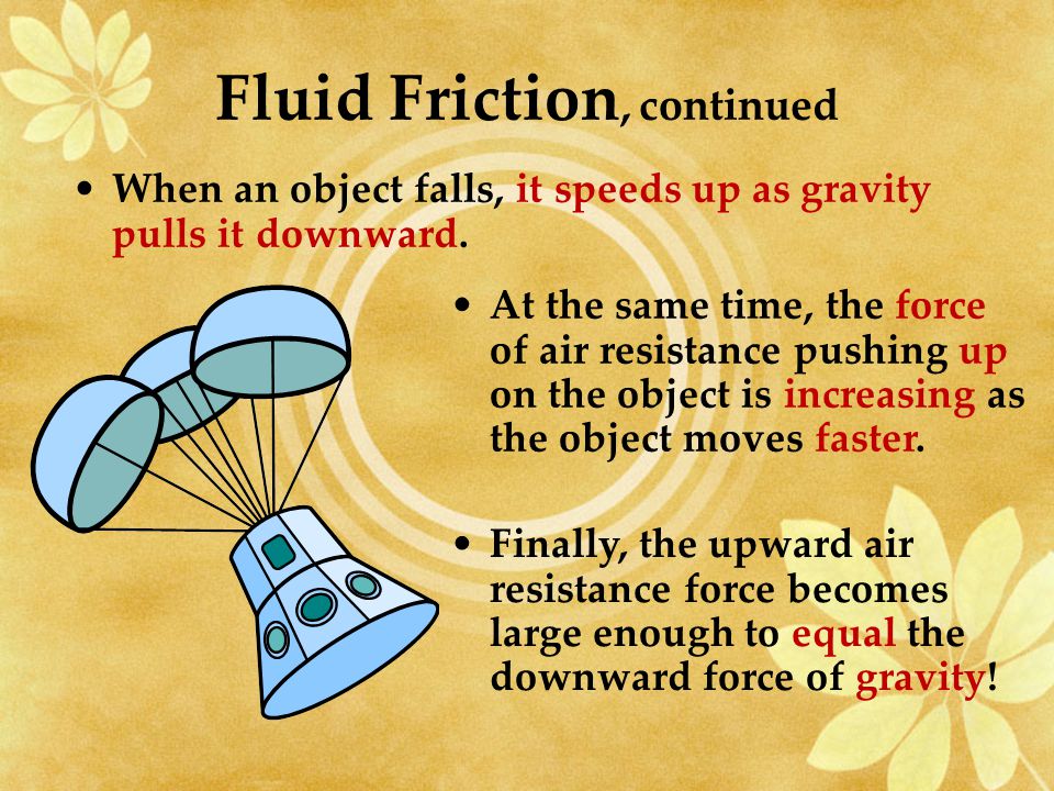 Air resistance is a form of friction that acts to slow down any object moving in the air.