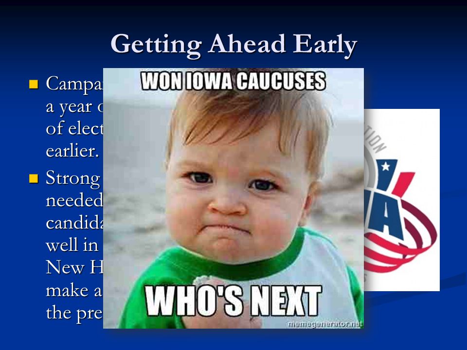 Getting Ahead Early Campaigns start nearly a year out in advance of election if not earlier.