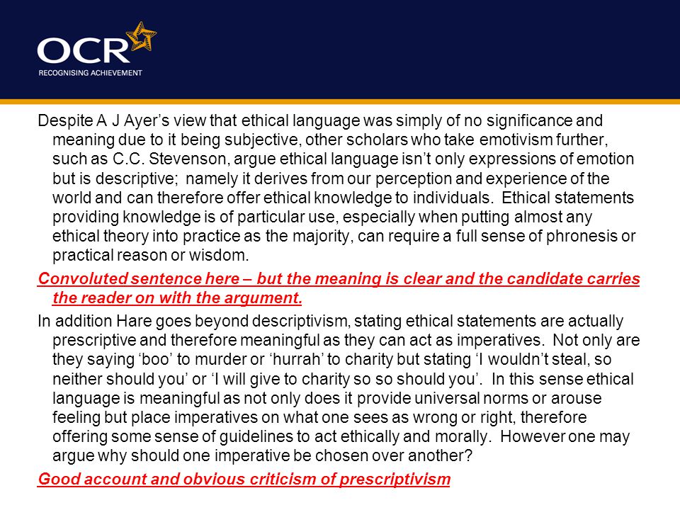 ethical language is subjective discuss