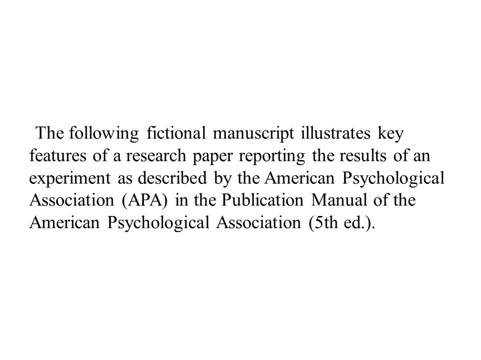 the apa style paper format and documentation of a research study