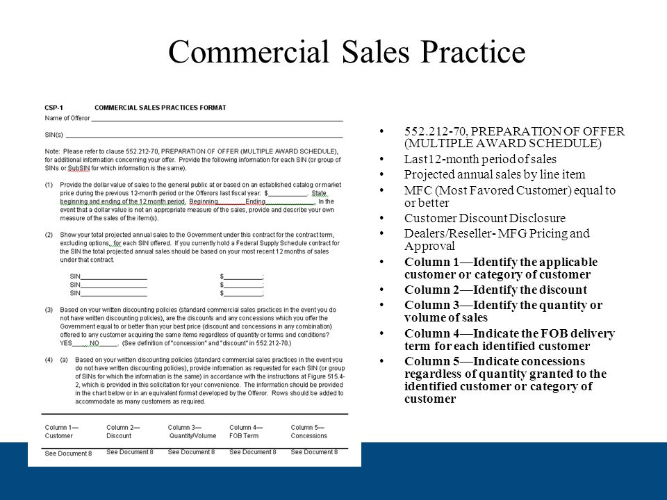 Proposal Price List Commercial pricing per item Service – Resume Information Products – Unit description Discounts offered to commercial compared to GSA End pricing for proposal per item