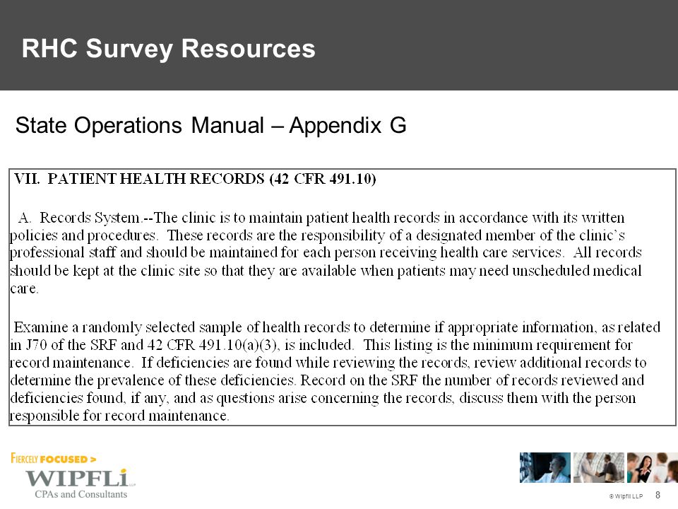 © Wipfli LLP 8 State Operations Manual – Appendix G RHC Survey Resources