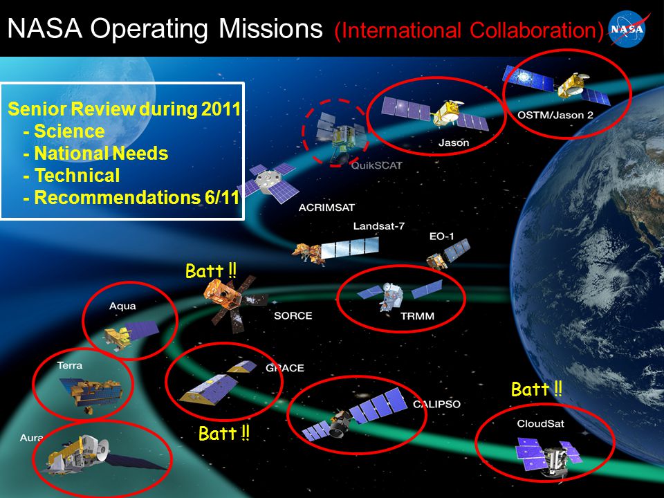 2 NASA Operating Missions (International Collaboration) Senior Review during Science - National Needs - Technical - Recommendations 6/11 Batt !!