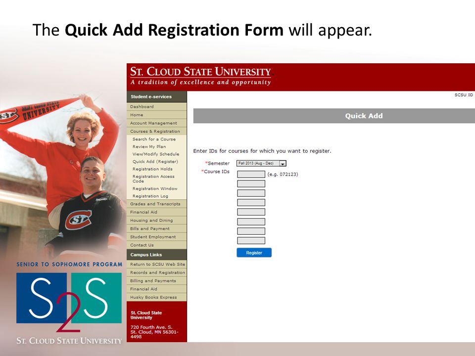 The Quick Add Registration Form will appear.