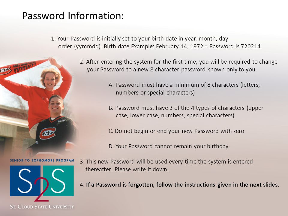 Password Information: 1.