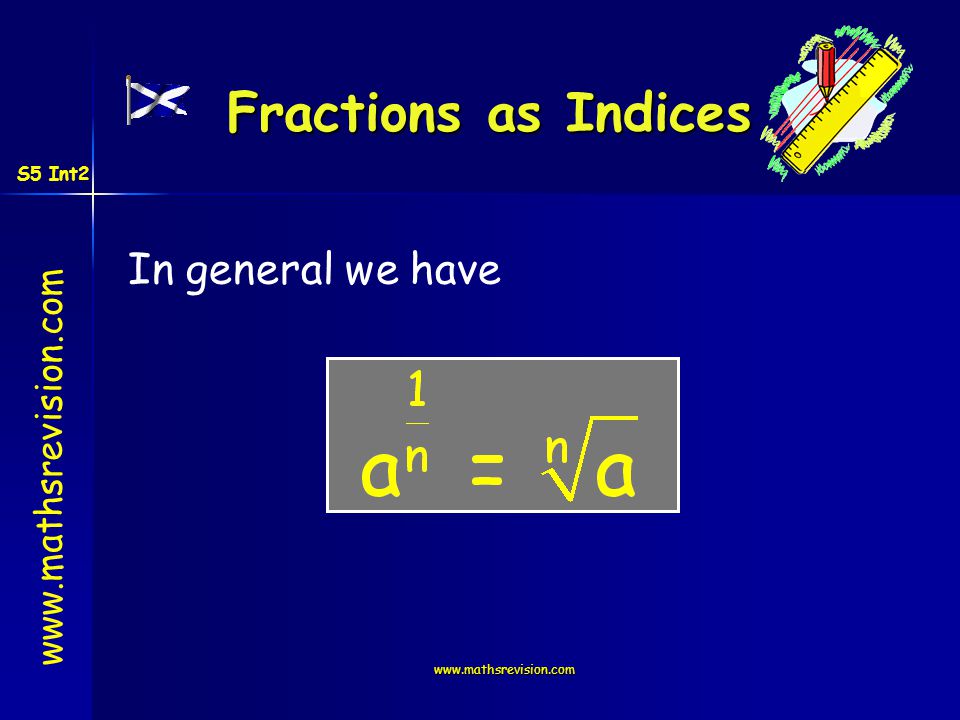 Fractions as Indices In general we have S5 Int2
