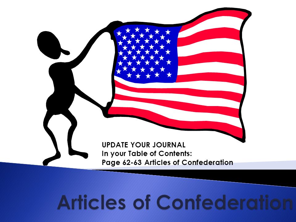UPDATE YOUR JOURNAL In your Table of Contents: Page Articles of Confederation