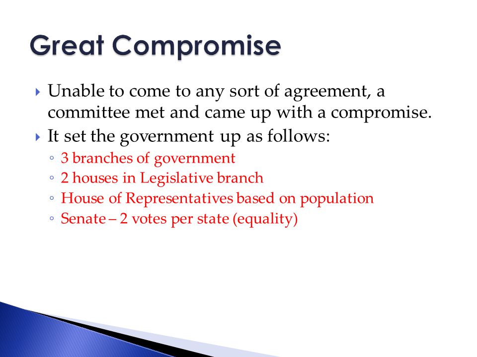  Unable to come to any sort of agreement, a committee met and came up with a compromise.