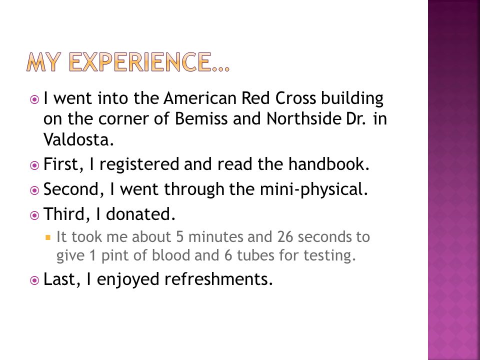  I went into the American Red Cross building on the corner of Bemiss and Northside Dr.