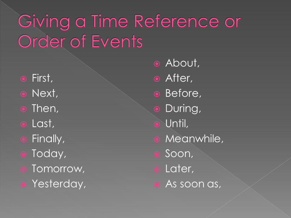  Giving a Time Reference or Order of Events  Show Comparison or Contrast  To Summarize or Conclude  Show Location  Add Extra Information  To Emphasize a Point