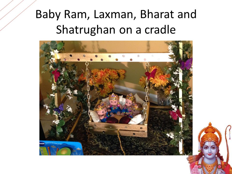 Baby Ram, Laxman, Bharat and Shatrughan on a cradle