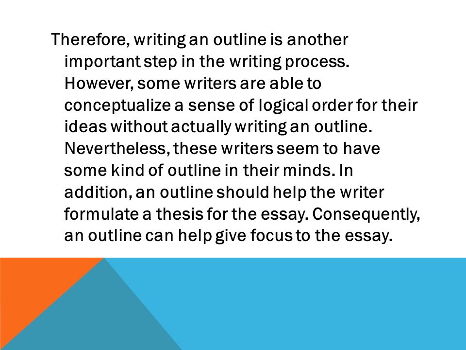 Therefore, writing an outline is another important step in the writing process.