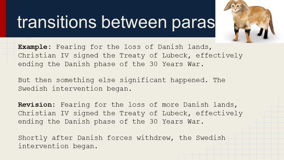 transitions between paras.